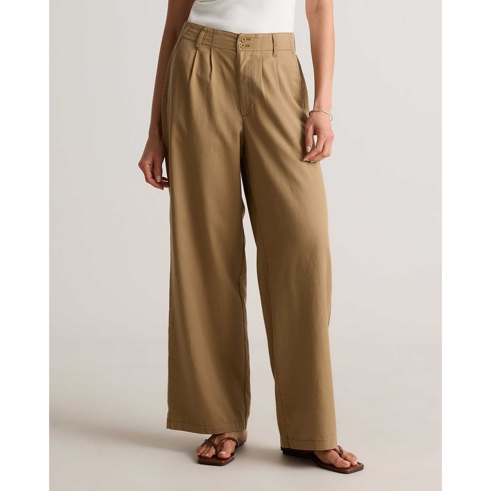 Quince Drapey Twill Pleated Wide Leg Trousers Baywood Brown Size 6